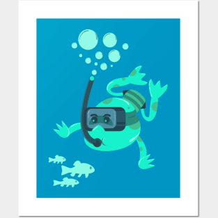 Diving frog illustration Posters and Art